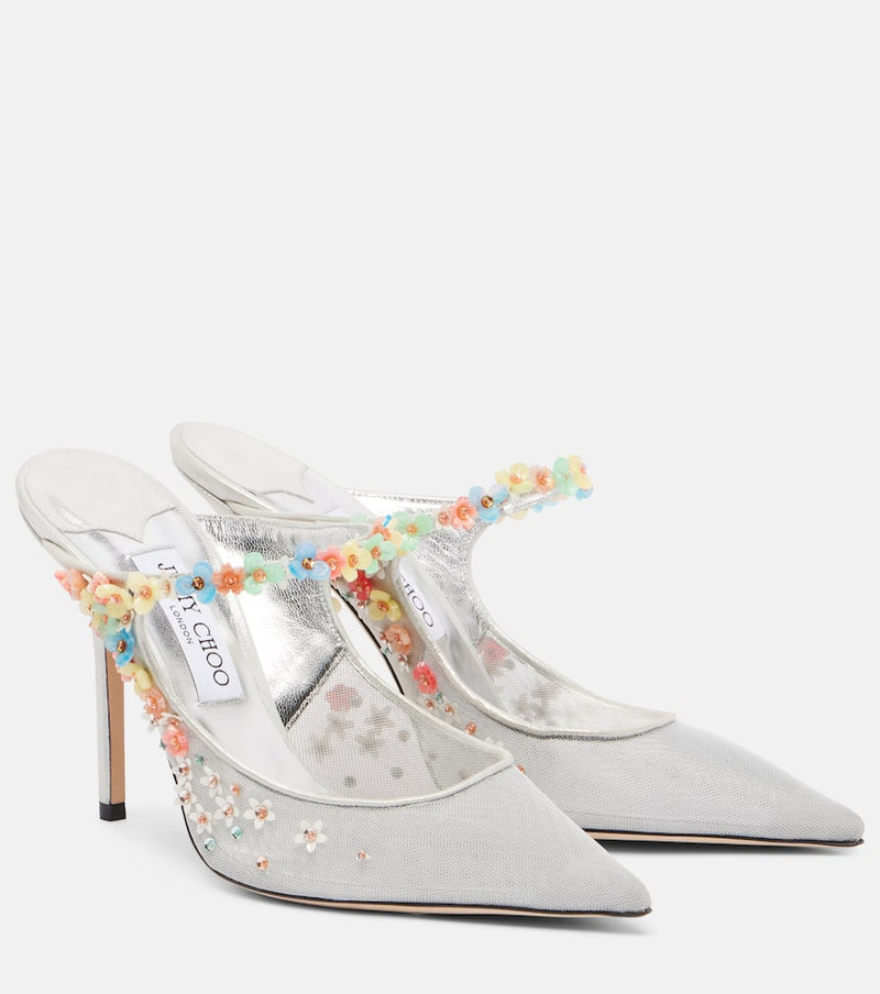 Jimmy Choo Bing Daisy 100 embellished mesh mules