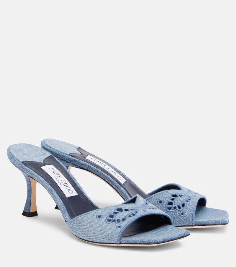 Jimmy Choo Skye 70 embroidered denim mules