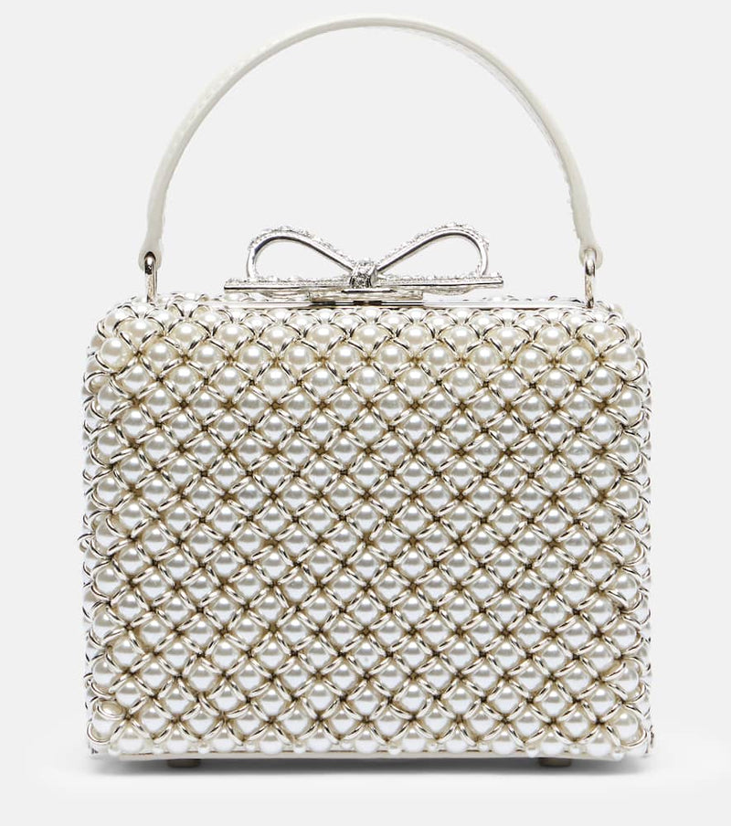 Self-Portrait Micro faux pearls-embellished clutch