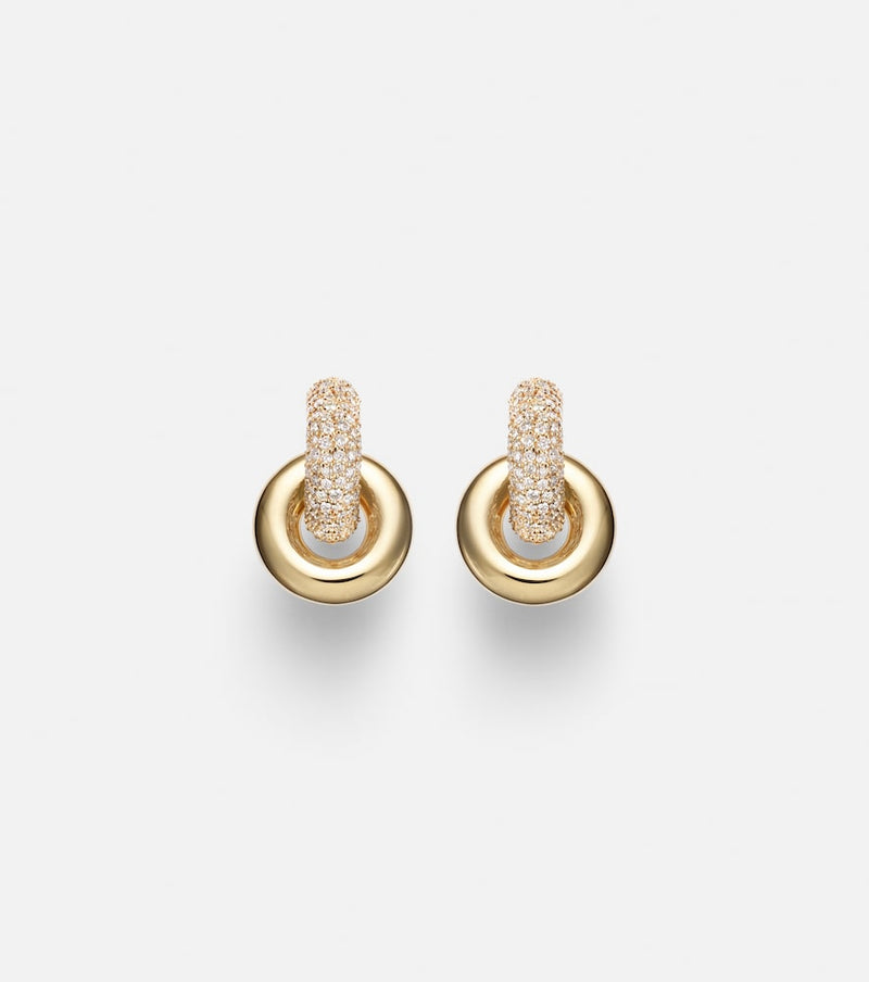 Stone and Strand Buoy 14kt gold huggie earrings with diamonds