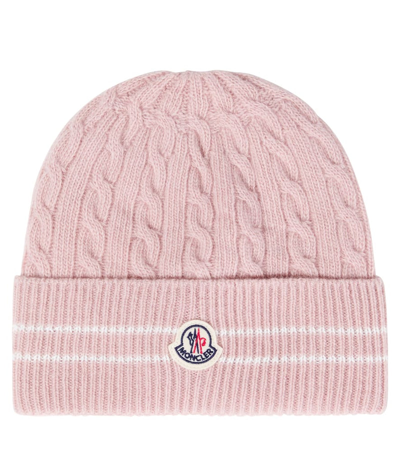 Moncler Enfant Logo cable-knit virgin wool beanie