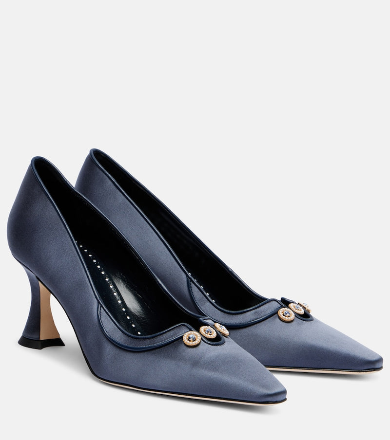 Manolo Blahnik Amala 70 embellished satin pumps