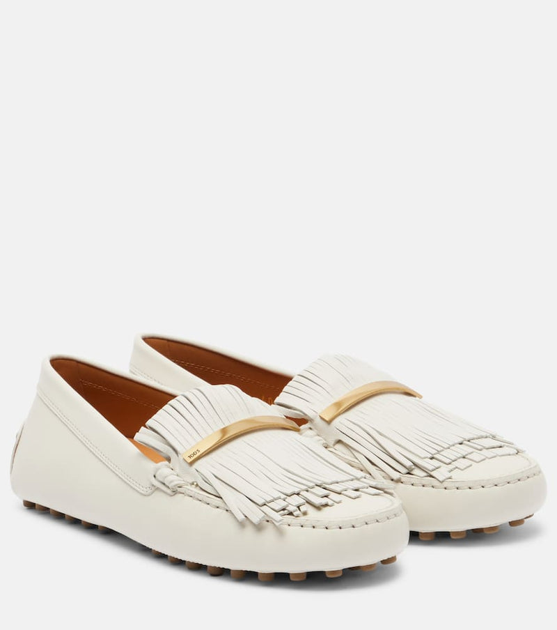 Tod'S Gommino Fringed Leather Driving Shoes White