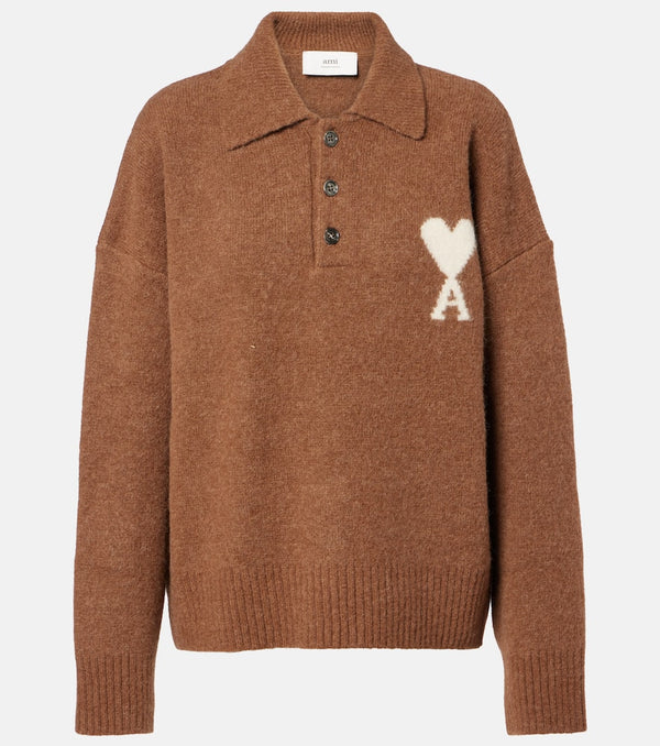Ami Paris Alpaca and wool-blend polo sweater
