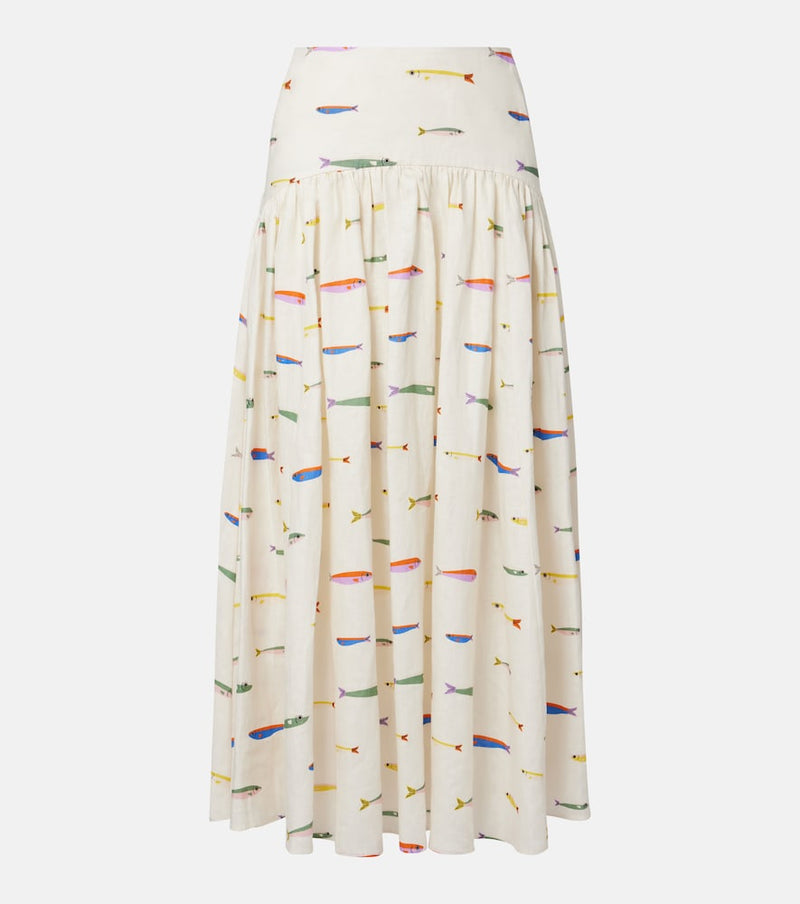 Staud Procida printed linen maxi skirt