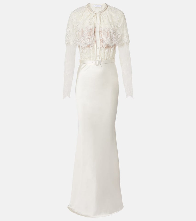 Self-Portrait Caped lace and satin maxi dress