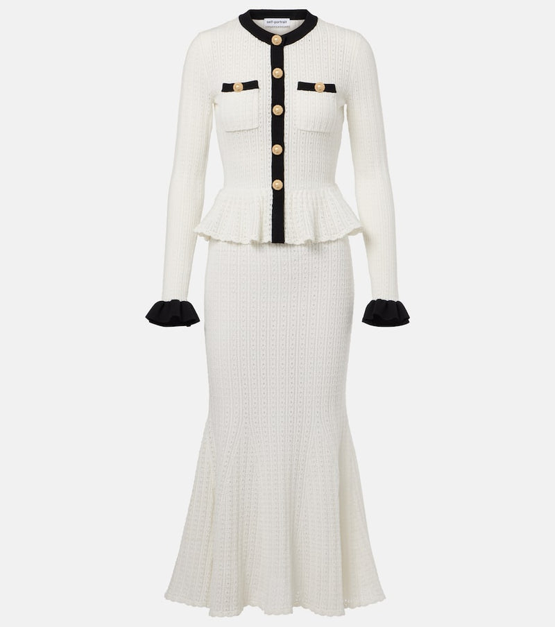 Self-Portrait Pointelle peplum midi dress