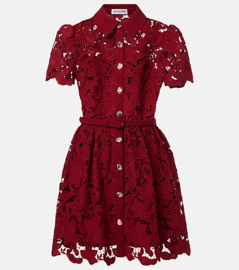 Self-Portrait Belted lace minidress