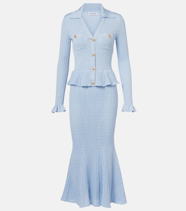 Self-Portrait Pointelle peplum midi dress