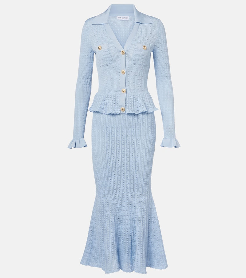 Self-Portrait Pointelle peplum midi dress