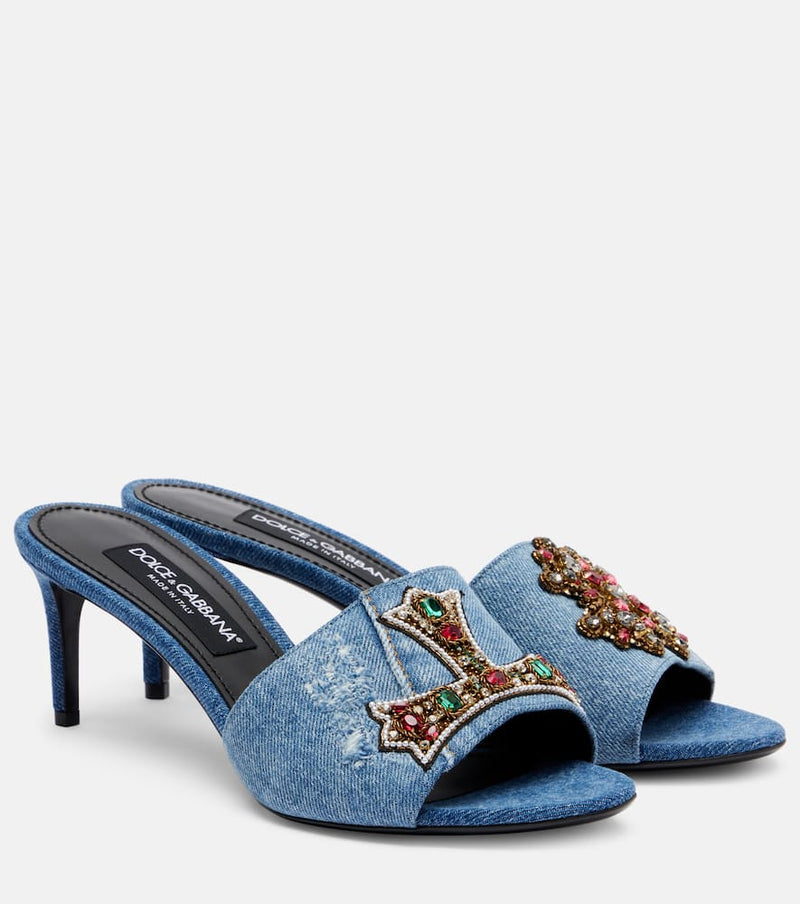 Dolce & Gabbana Crystal-embellished denim mules