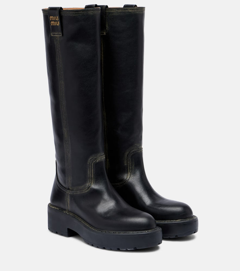 Miu Miu Logo leather knee-high boots