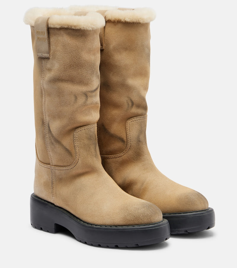 Miu Miu Shearling-lined suede knee-high boots