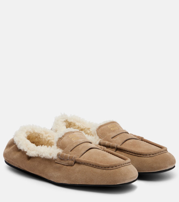 Miu Miu Shearling-lined suede penny loafers