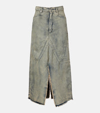 Rick Owens Distressed denim maxi skirt