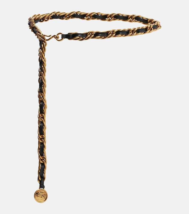 Etro Logo leather chain belt