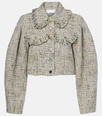 Ganni Cropped cotton tweed jacket