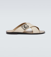 Dolce & Gabbana DG leather-trimmed canvas slides