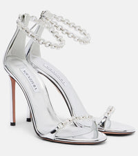 Aquazzura Bijoux 105 embellished metallic leather sandals