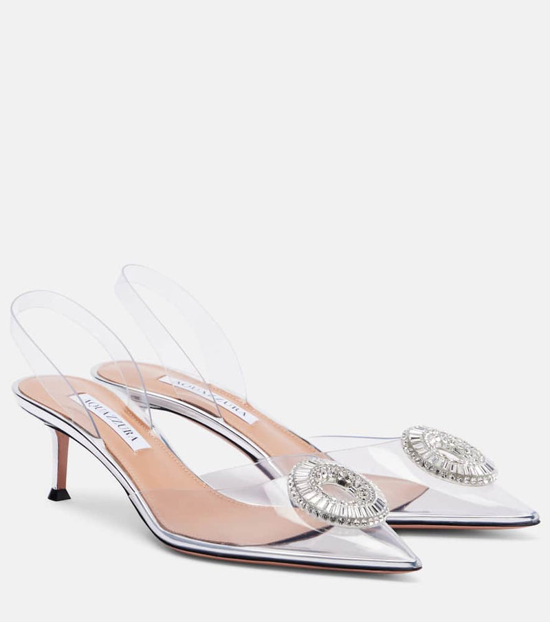 Aquazzura Crystal Hoop 50 PVC slingback pumps