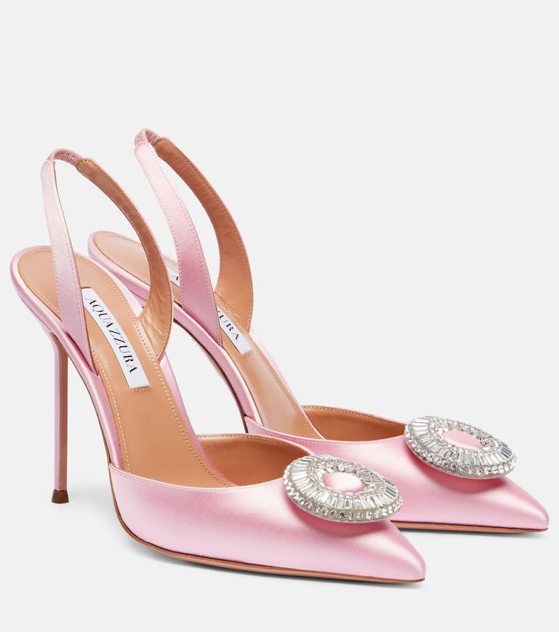 Aquazzura Crystal Hoop 105 satin slingback pumps