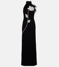 Rebecca Vallance Starlight embellished feather-trimmed gown
