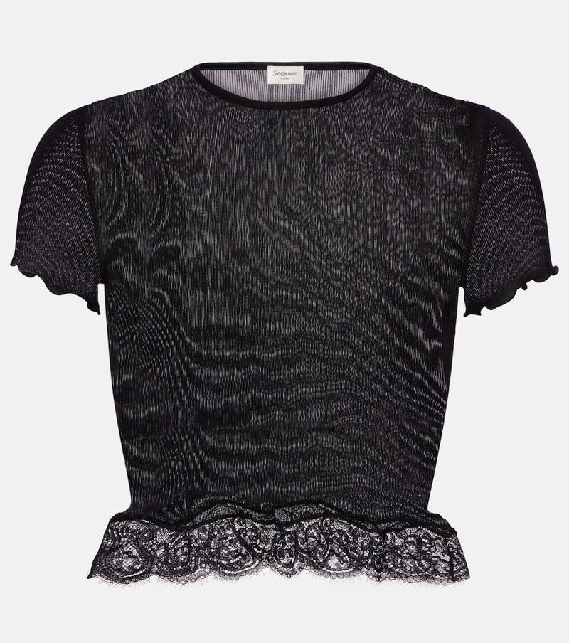 Saint Laurent Lace-trimmed silk top