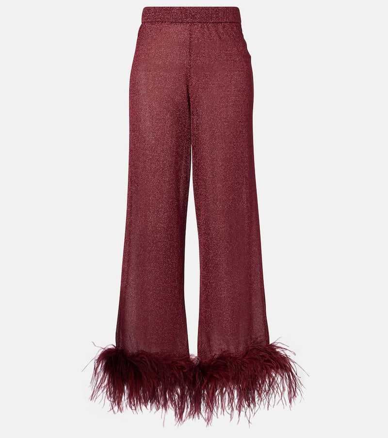 Oseree Lumiere feather-trimmed wide-leg pants