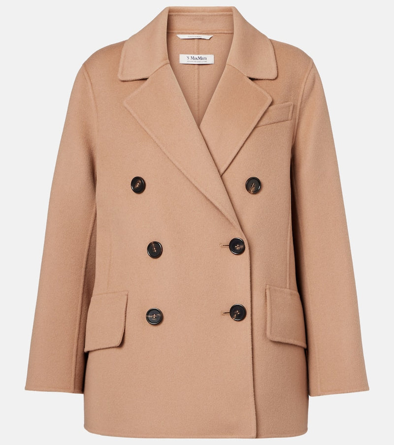 S Max Mara Lukas Double-Breasted Virgin Wool Peacoat Beige