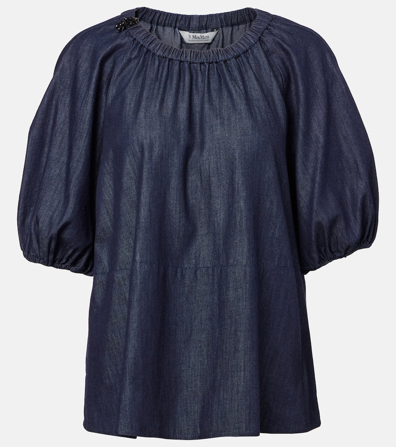 S Max Mara Talia embellished cotton chambray top