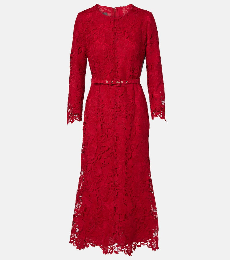 Monique Lhuillier Belted lace midi dress
