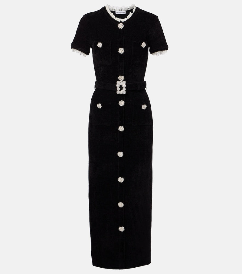 Self-Portrait Crystal-embellished chenille midi dress