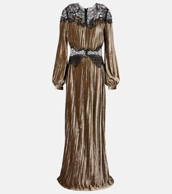Costarellos Senna lace-trimmed plisse velvet gown