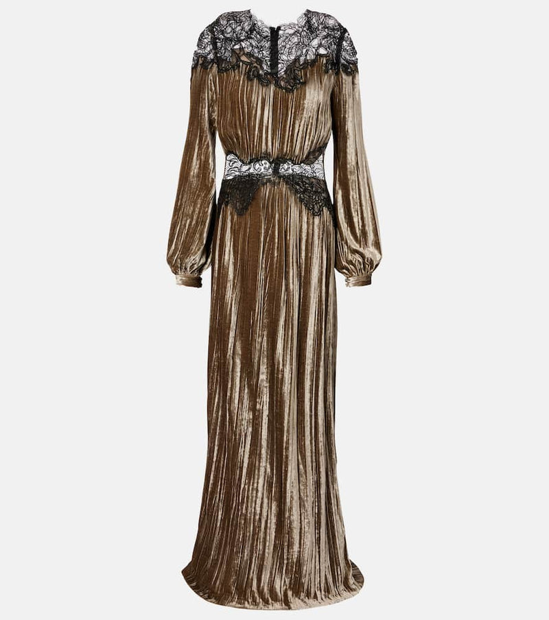 Costarellos Senna lace-trimmed plisse velvet gown