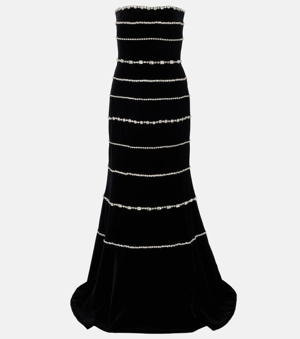 Costarellos Shaula crystal-embellished cotton velvet bustier gown