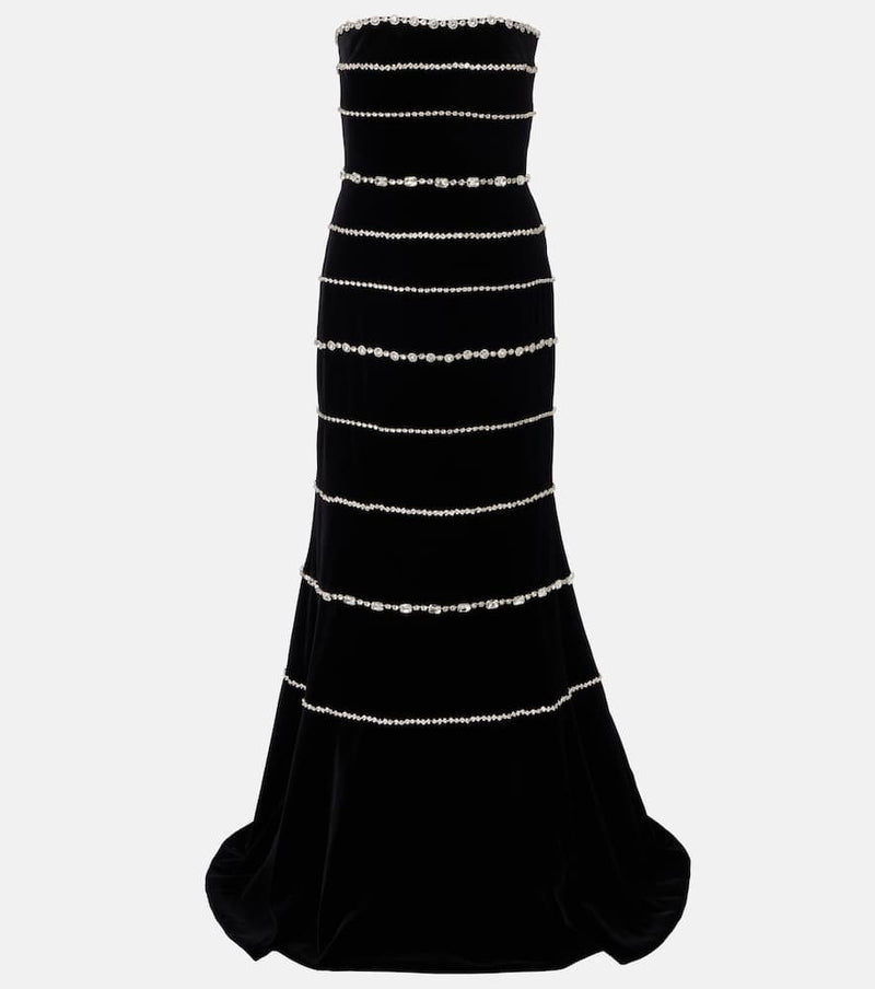 Costarellos Shaula crystal-embellished cotton velvet bustier gown