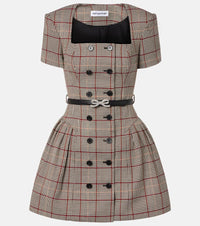 Self-Portrait Houndstooth wool-blend twill minidress