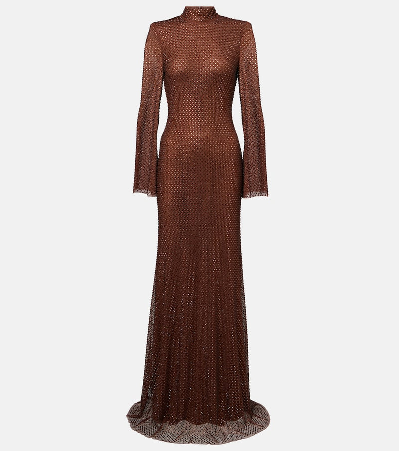 Self-Portrait Crystal-embellished mesh gown