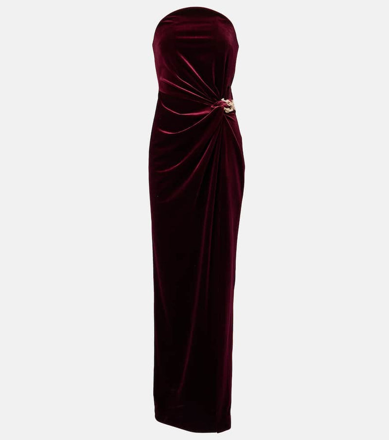 Self-Portrait Cutout embellished strapless velvet gown
