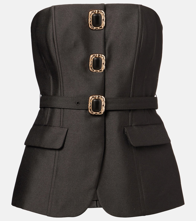 Self-Portrait Strapless embellished taffeta top