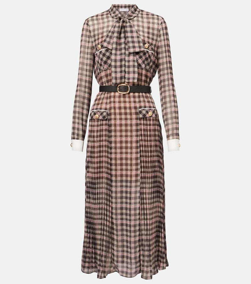 Self-Portrait Checked Chiffon Midi Dress Multicoloured