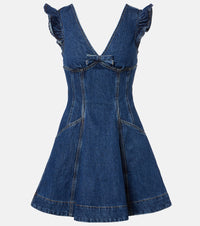 Self-Portrait Bow-detail ruffled denim minidress