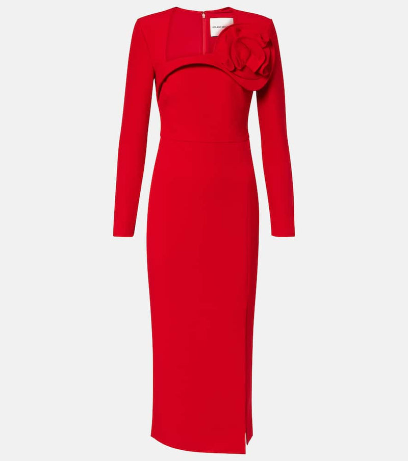 Roland Mouret Floral-applique crepe midi dress