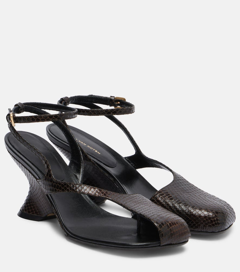 Dries Van Noten Snake-effect 75 leather wedge sandals