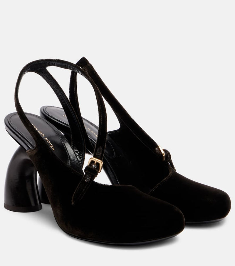 Dries Van Noten 95 velvet slingback pumps