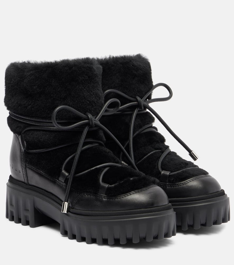Hogan Shearling-trimmed leather snow boots