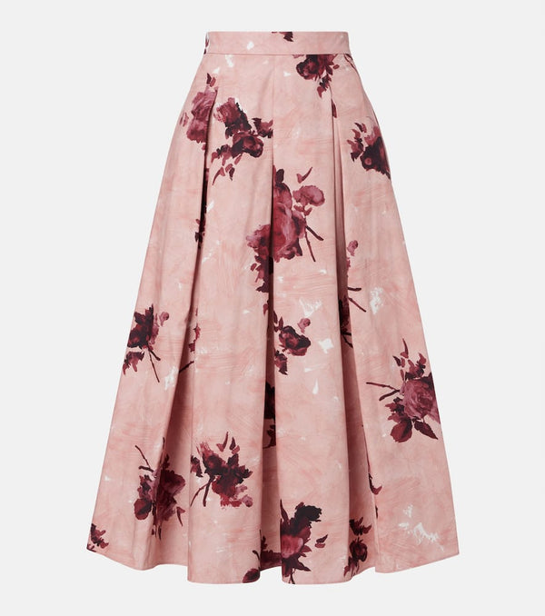 Erdem Floral pleated cotton poplin midi skirt