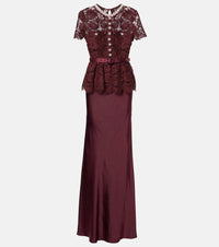 Self-Portrait Belted lace and satin maxi dress
