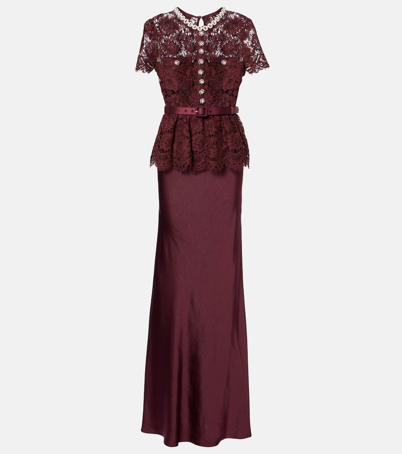 Self-Portrait Belted lace and satin maxi dress