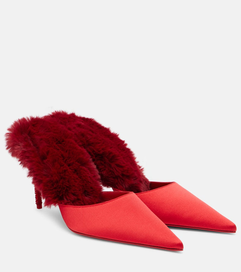 Christian Louboutin Km Fur 85 crepe satin mules